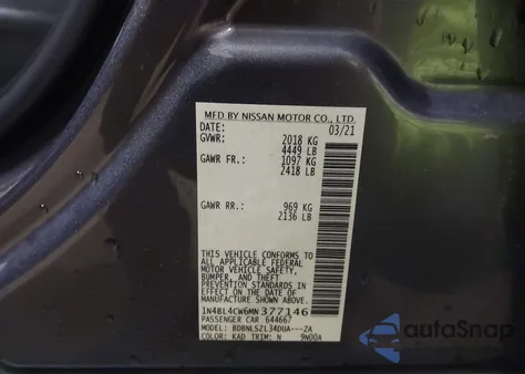 2021 Nissan Altima Sr Intelligent Awd из США, поврежденный, VIN 1N4BL4CW6MN377146